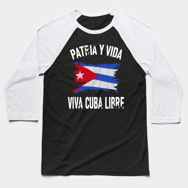 Cuba Libre Freedom Free Cuba Vintage Cuban Flag Baseball T-Shirt by dyazagita